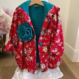 Charming Floral Kids Raincoat with Teal Lining